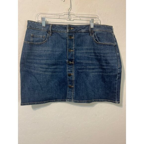 Old Navy High Rise Secret Slim Pockets Sz 16 Button Down Jean Mini Skirt Medium - Picture 2 of 6
